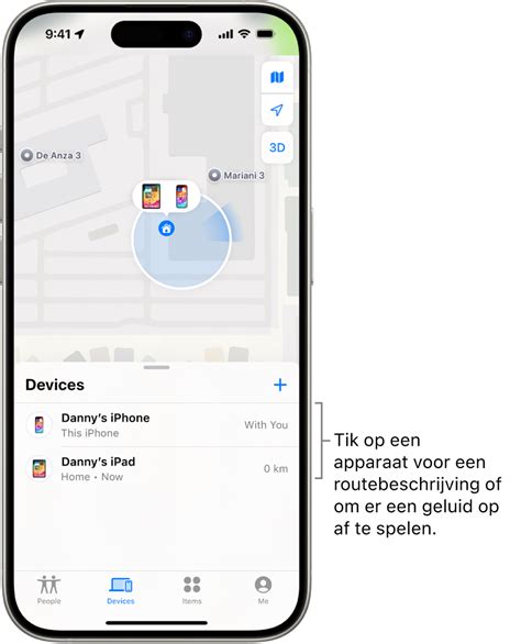 Een apparaat zoeken in Zoek mijn op de iPhone